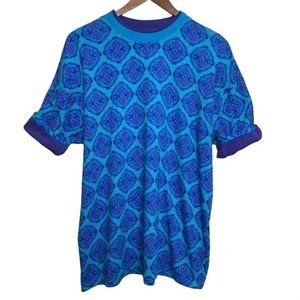 Gitande Tee Shirt Turquoise Purple Mandala Print Oversized Top Funky Artsy Small